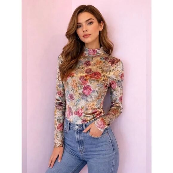 American Eagle Outfitters Tops - American Eagle Outfitters Velvet Multicolor  Floral Long Sleeve Top